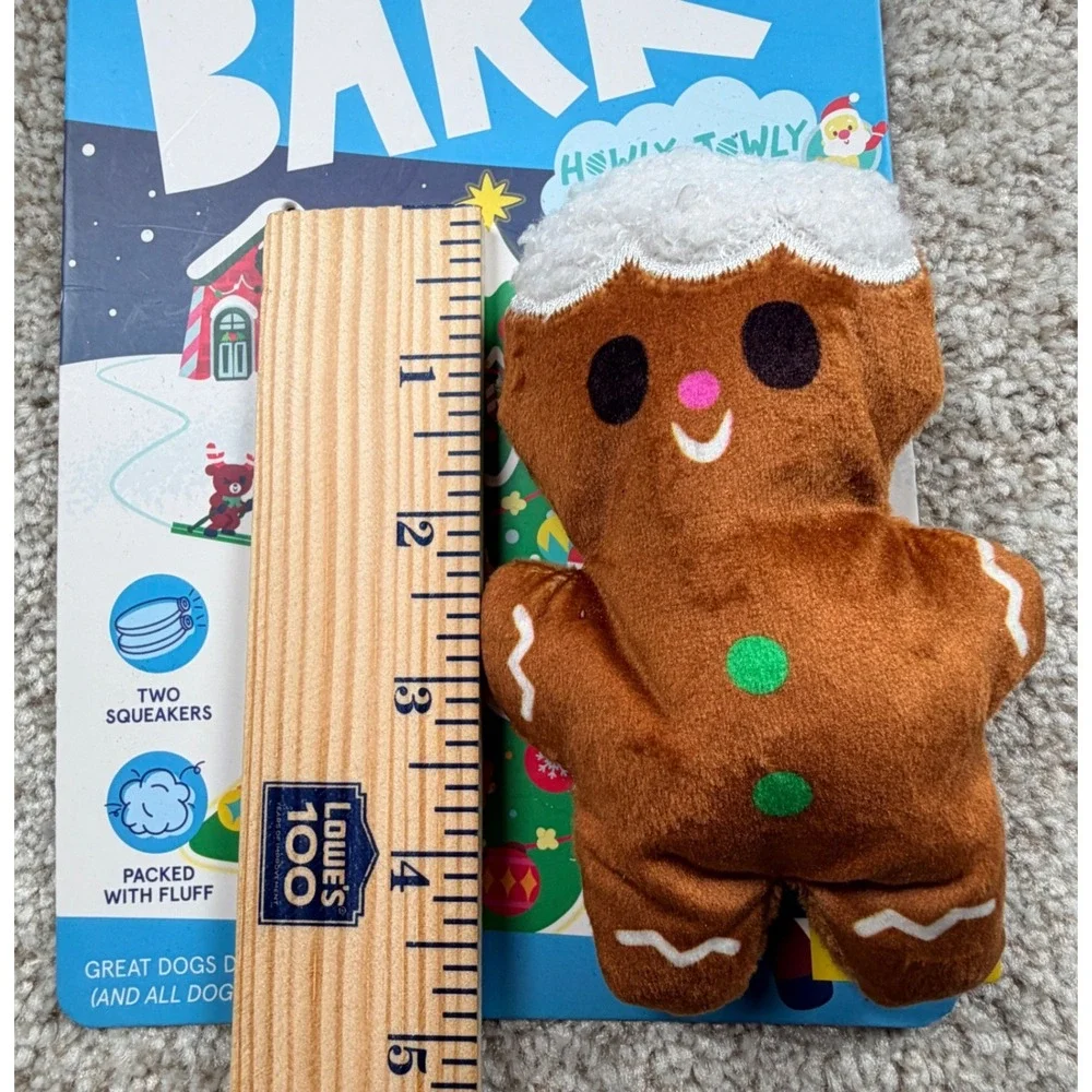 Bark Merry Jitterbread Man Christmas Plush Squeaker Dog Toy XS-S Brown
